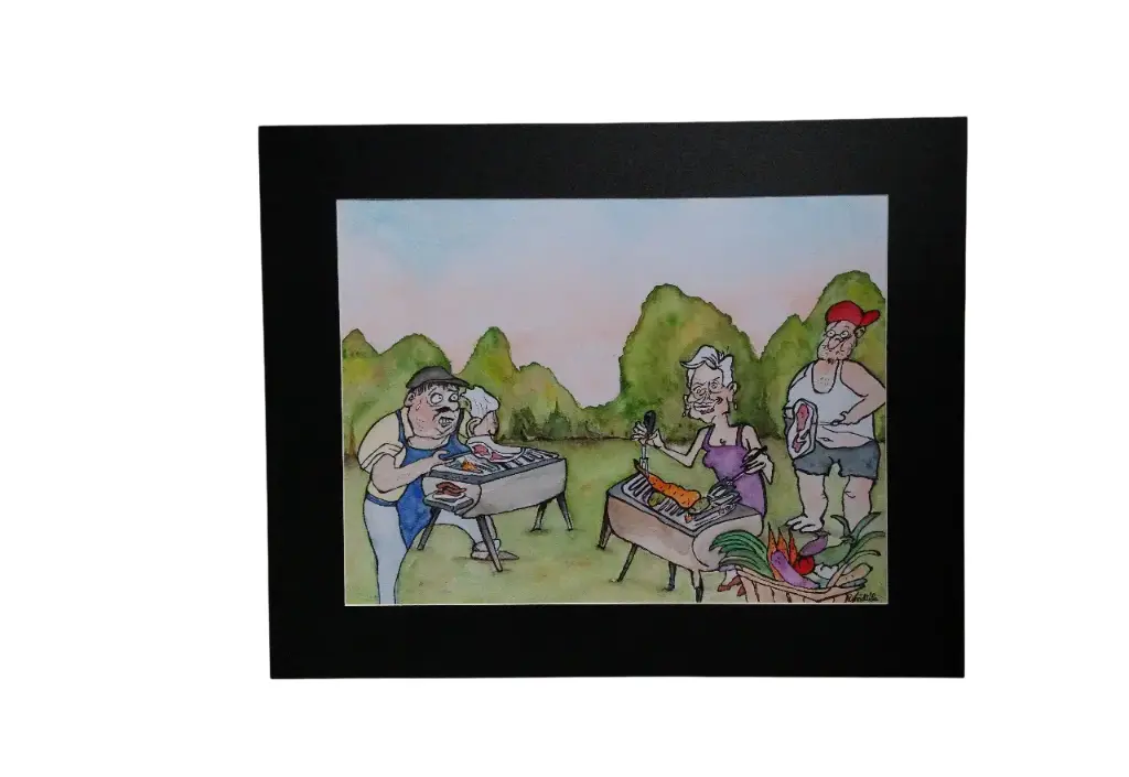 Aquarelle 40x50 - Barbecue Entr'Amis