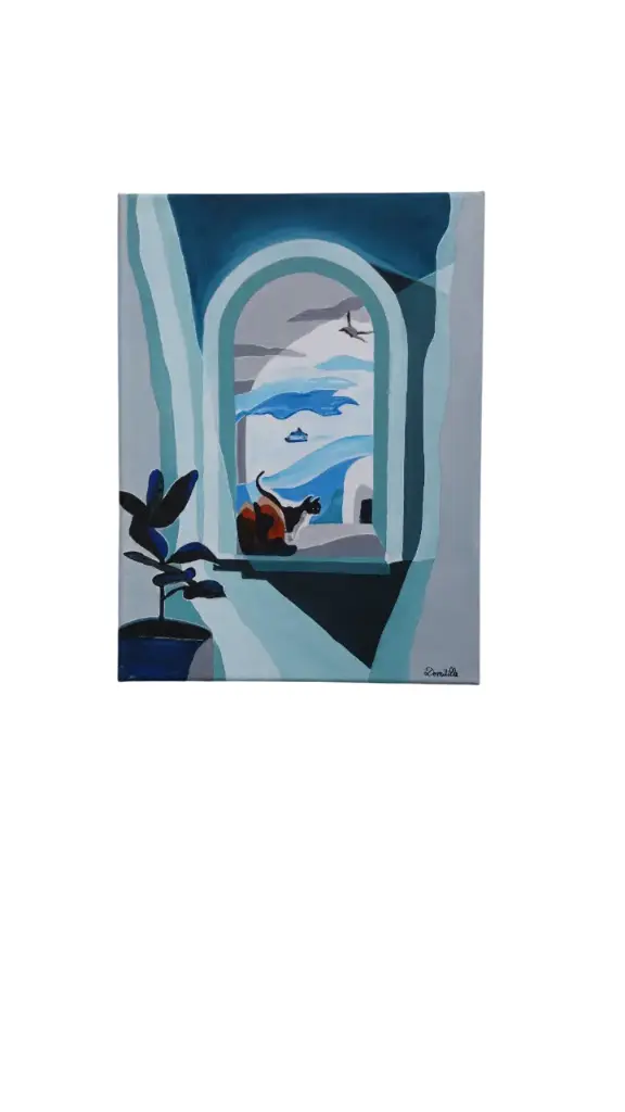 Toile coton 30x40 - Chat perché 