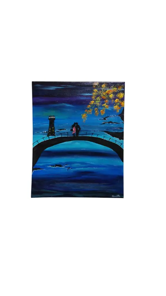 Toile coton 40x50 - Les amoureux sur le pont