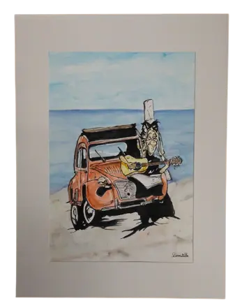 Aquarelle 30x40 - La bigoudène à la plage