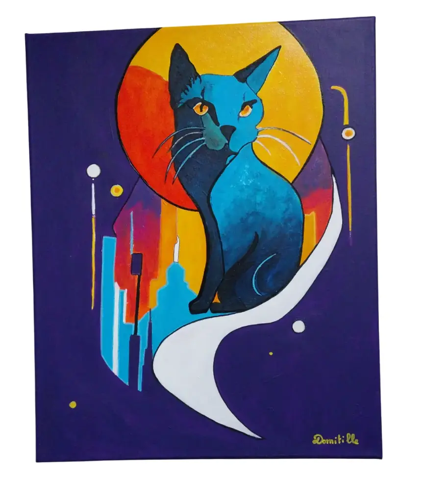 Toile coton 40x50 - Le chat lunaire