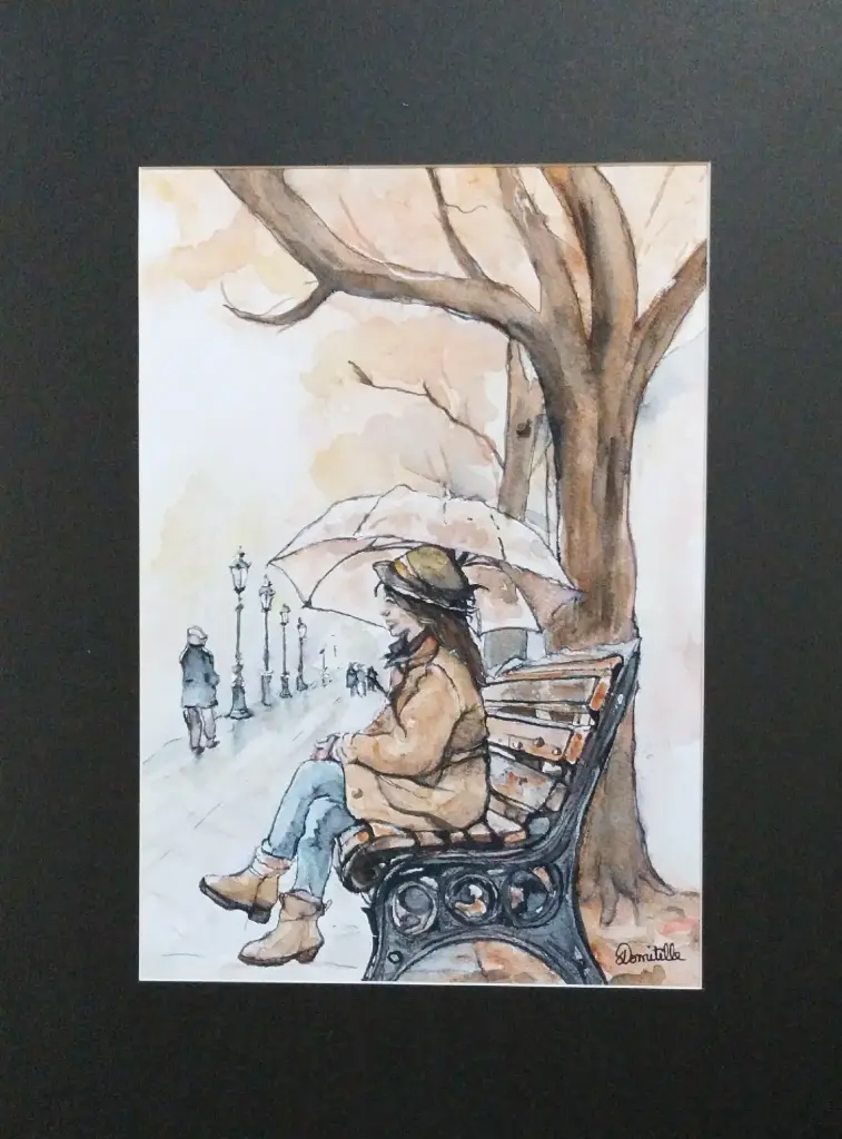Aquarelle 30x40 - Sous son parapluie