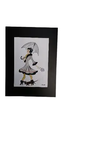 Aquarelle 30x40 - La femme au Teckel
