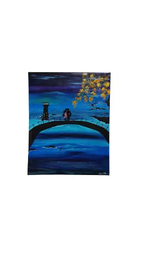 Toile coton 40x50 - Les amoureux sur le pont