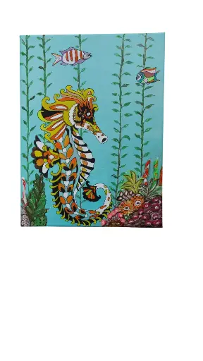 Toile coton 30x40 - Hippocampe 
