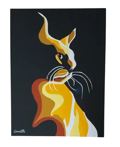 Toile coton 30x40 - Chat jaune